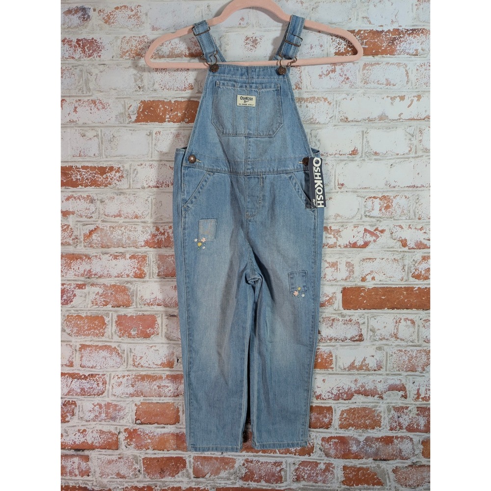 OshKosh Denim Overalls Kids 5T Light Blue Floral Embroidered Jeans 6J698810